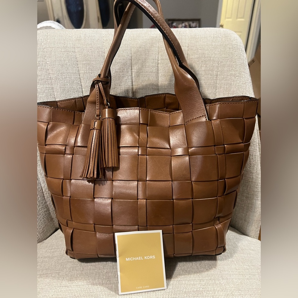 Michael Kors Tan Woven Tote Bag